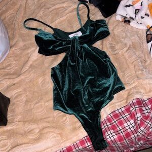 Elegant Velvet Green Bodysuit